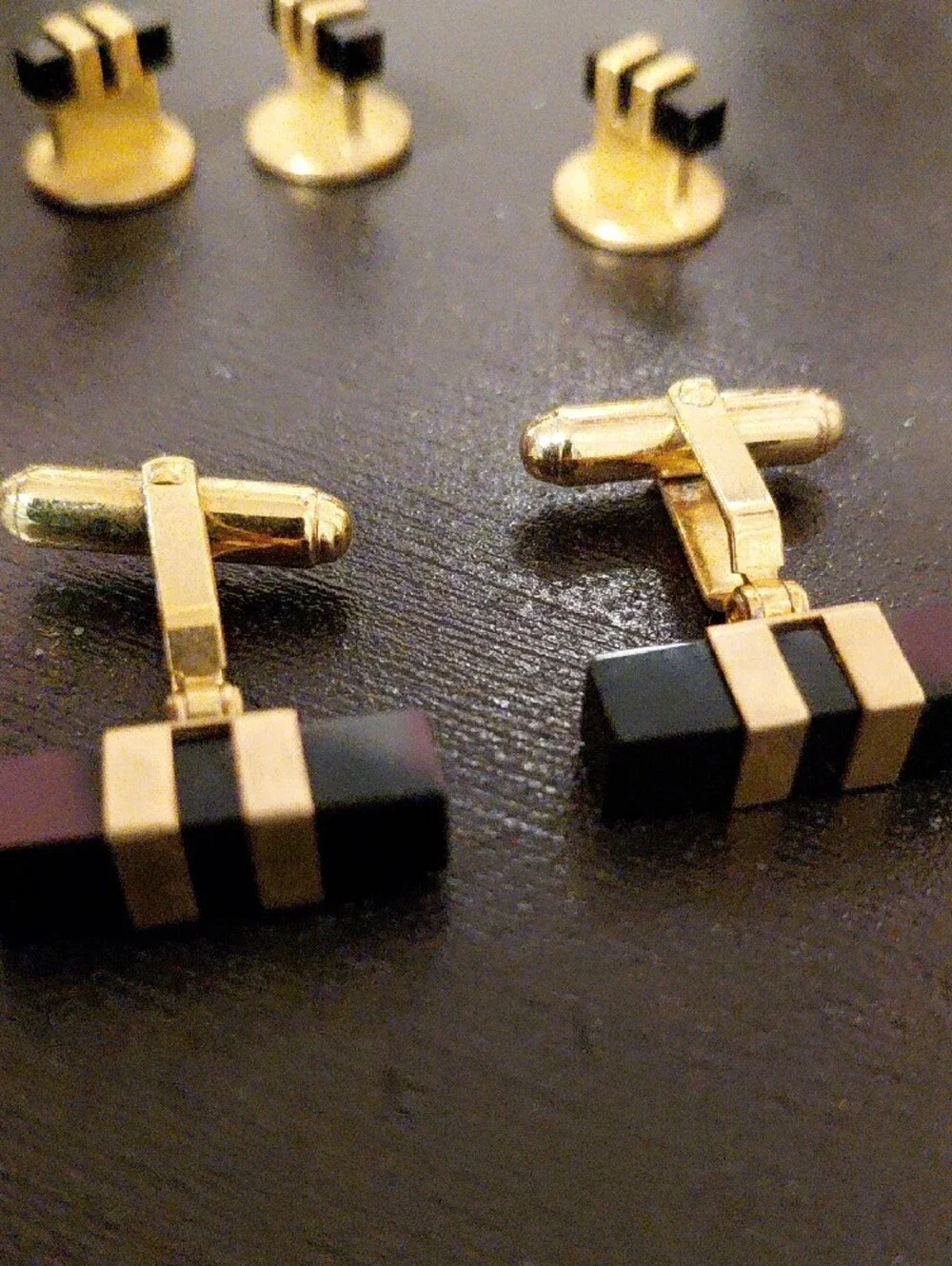 Gold and Black Men's Cufflink and Stud Set